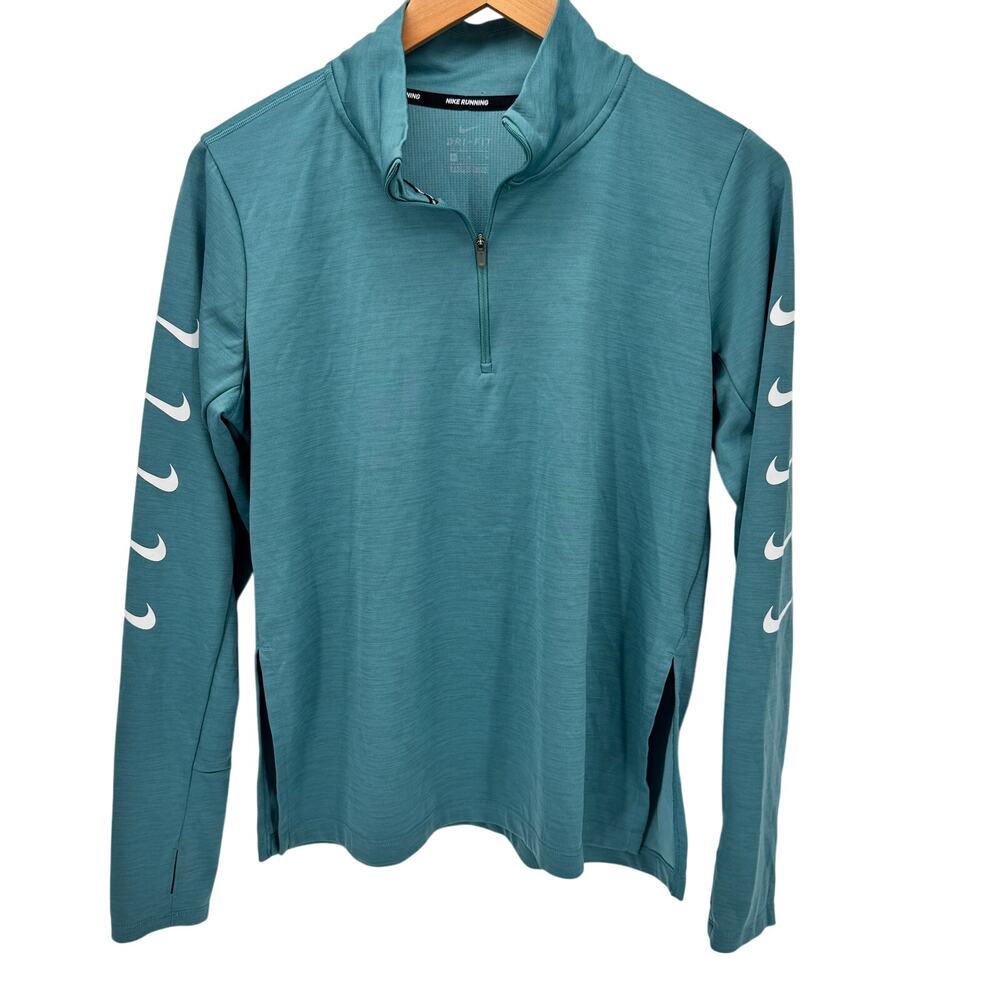 Nike Running 1/2 Zip Womens Medium Teal Blue Dri Fit Long Swoosh Sleeves Active‎